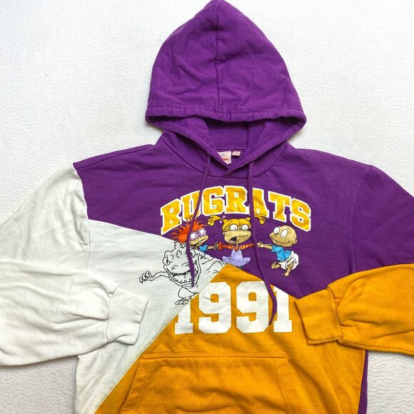 Rugrats Nickelodeon Hoodie Men's M Multicolor Colorblock Sweatshirt Pullover Y2K - Picture 1 of 12